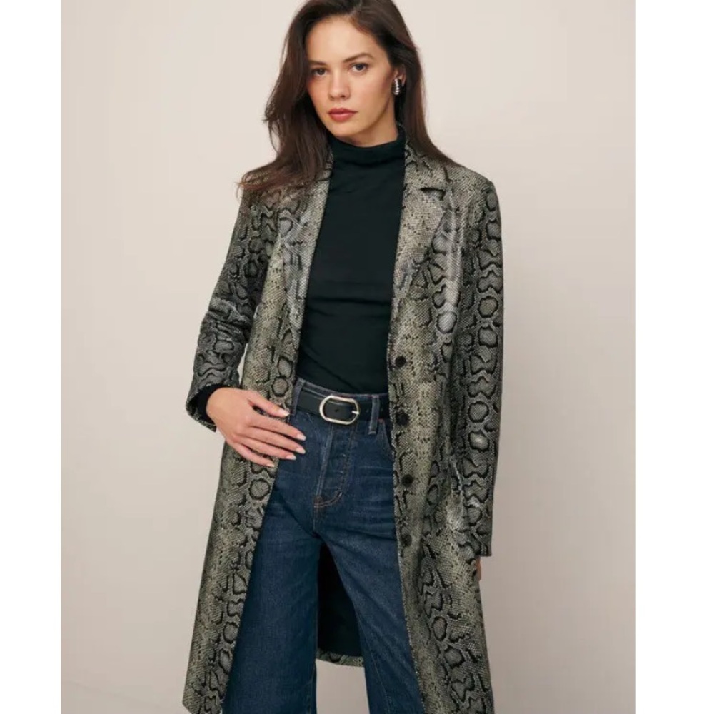 NWT Reformation x Veda Crosby Snake Print Longline Leather Blazer Coat